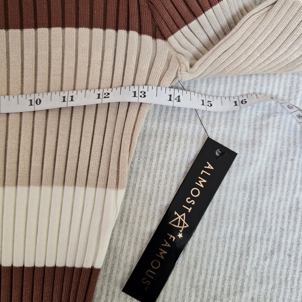 Neutral Tone Striped Ribbed Turtleneck Bodycon Dress Size M - Picture 7 of 11